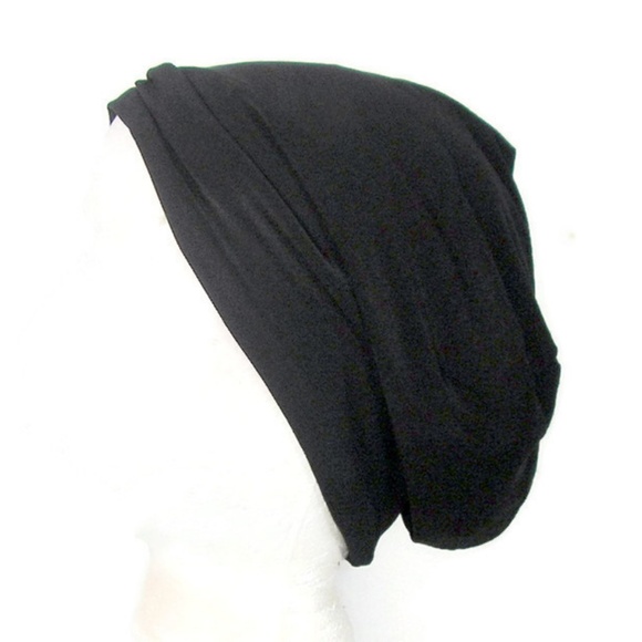 Black Lycra Slouch Hat Chef's Hat Helmet Liner - Picture 3 of 3